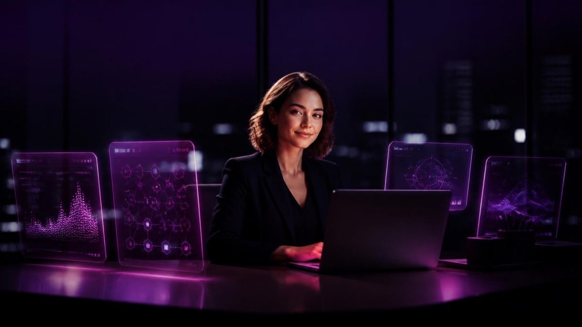 Confident professional working calmly with AI tools