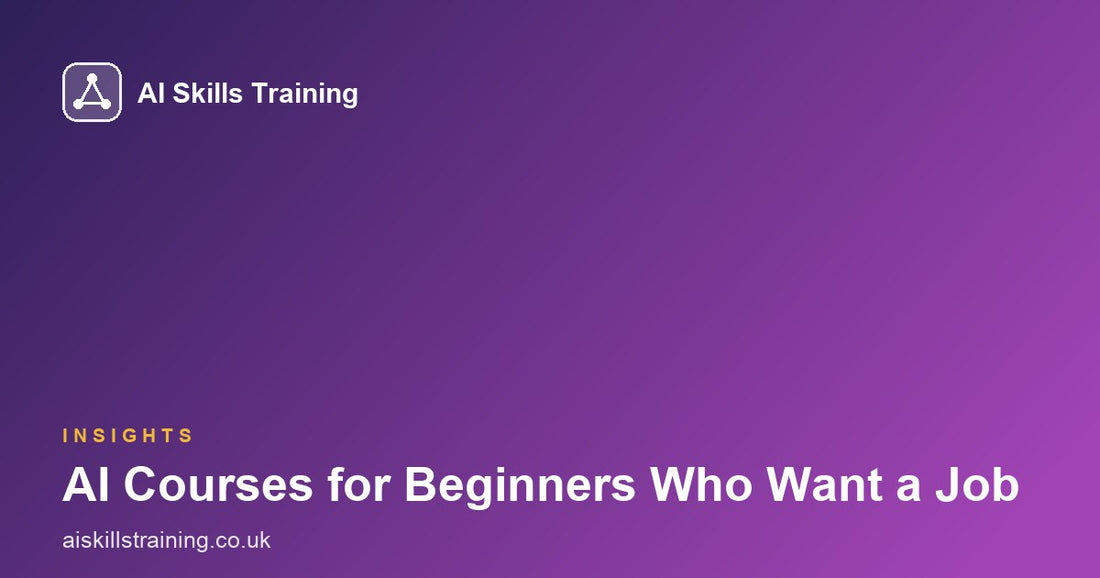 AI Skills Training share card with the headline AI Courses for Beginners Who Want a Job on a purple gradient