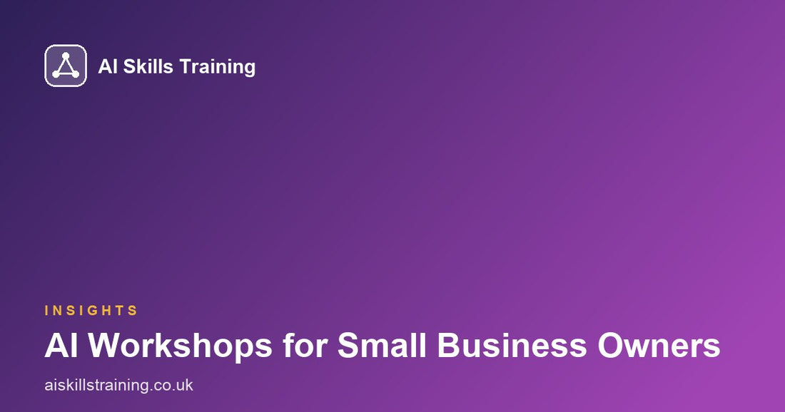AI Skills Training share card with the headline AI Workshops for Small Business Owners on a purple gradient