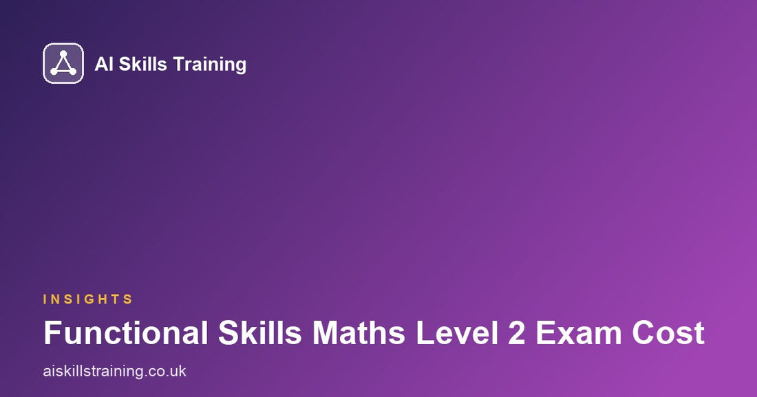 AI Skills Training share card with the headline Functional Skills Maths Level 2 Exam Cost on a purple gradient