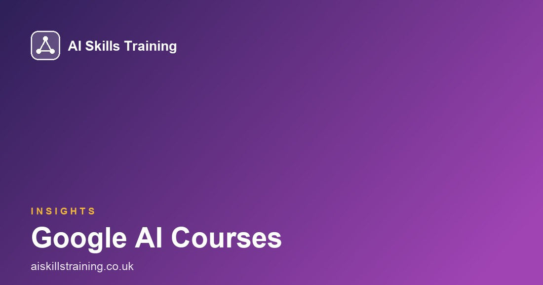 AI Skills Training share card with the headline Google AI Courses: Free, and How to Apply on a purple gradient